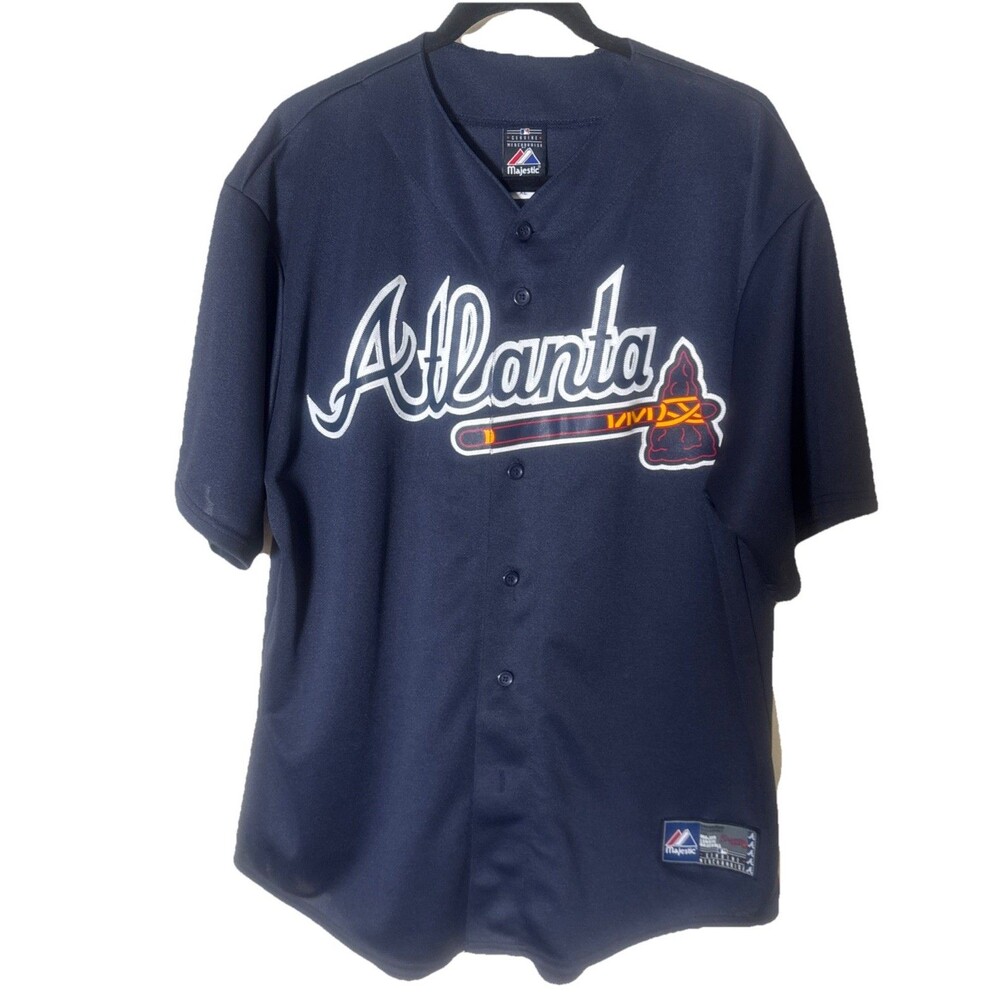 Vintage Majestic Atlanta Braves Navy Blue Alternate Baseball Jersey XL
